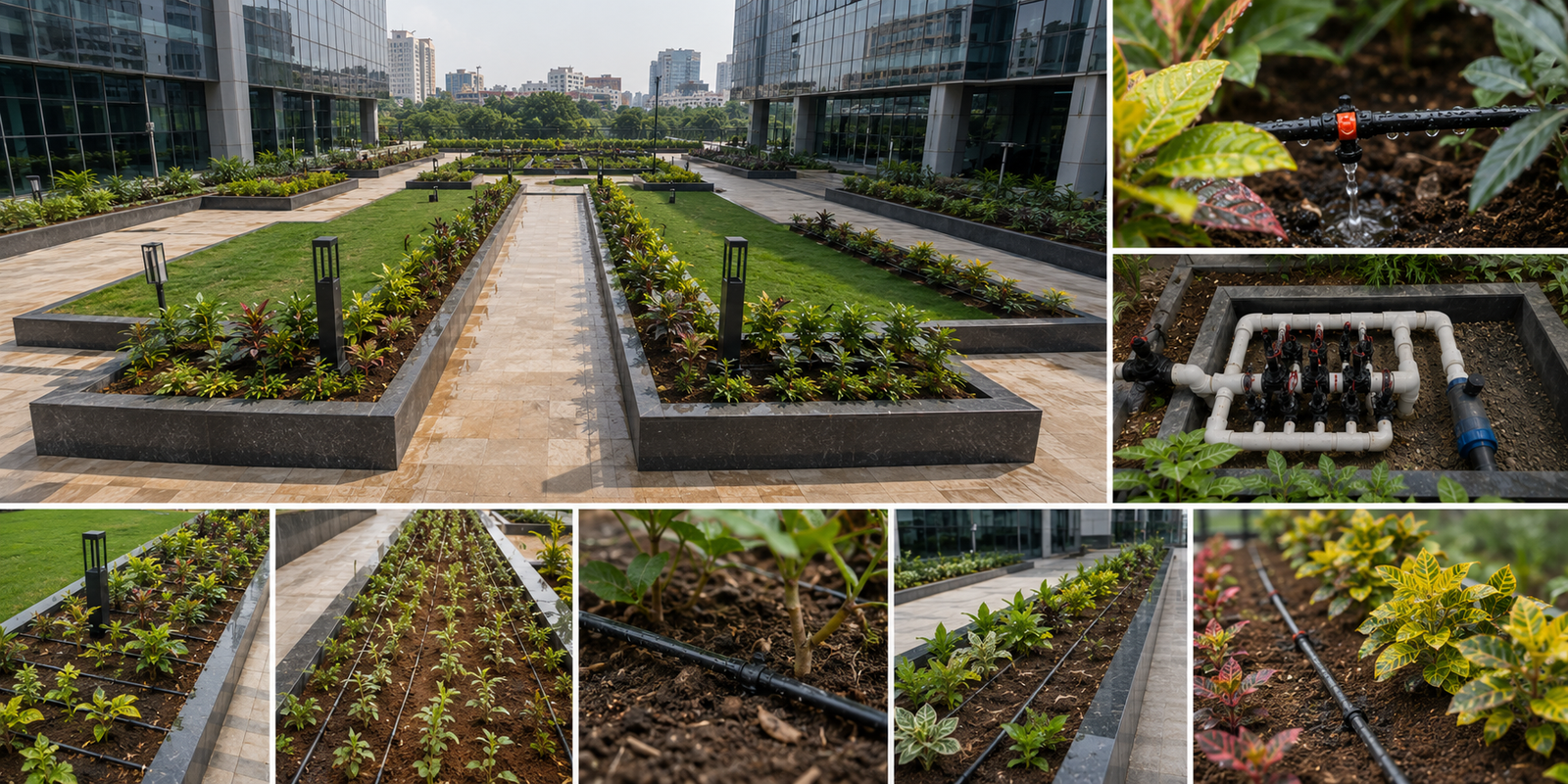 Drip irrigation lines watering plants